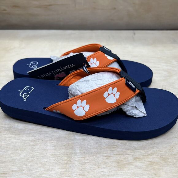 NEW sz 7 Mens Vineyard Vines Orange Clemson Tigers Flip Flops - Picture 3 of 8